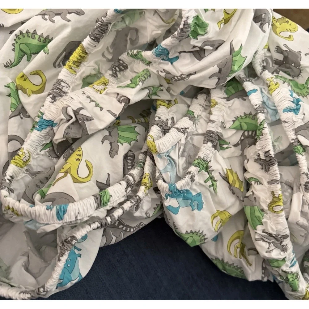Pottery Barn Kids Dinosaur Twin Sheet Set 3 PCS Green Blue Gray 2015 Dinosaurs